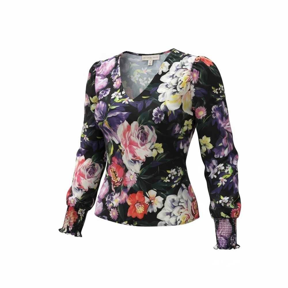 Catherine Malandrino Floral V-Neck Long Sleeve Women's Top